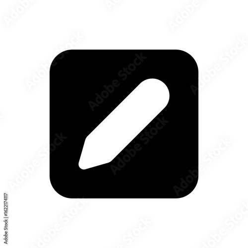 Illustration of a white edit pencil icon on a black rounded square background for editing purposes online