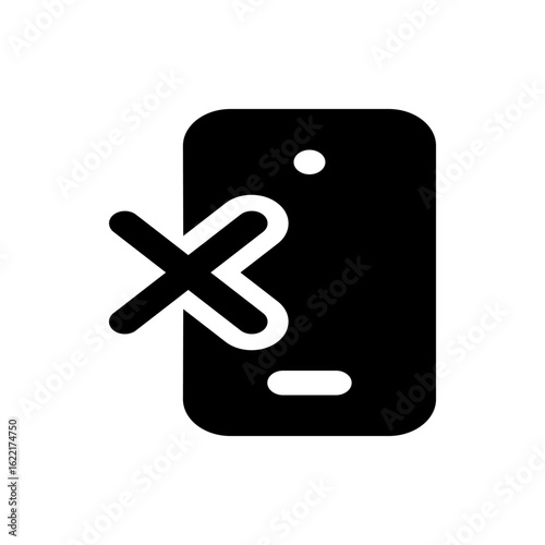 Black smartphone icon with a white x overlay indicating a disabled or unavailable function visually shown