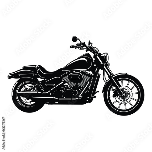 Art of black cruiser motorcycle isolated on white background