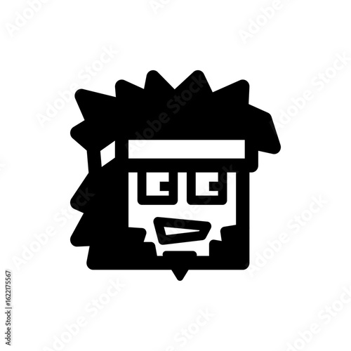 Illustration of a black and white capsule with seven white dots on the left side and a white right side