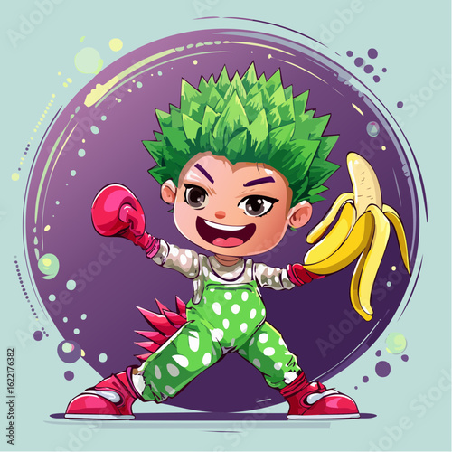 A pajama-wearing cartoon goof stares in horror as a banana peel starts doing kung fu kicks.