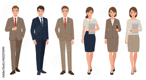 Flat-Style Business Character Vector Set — Diverse Professional Office Avatars for Corporate Animation, UI Design, and Explainer Videos in Clean Minimalist Style