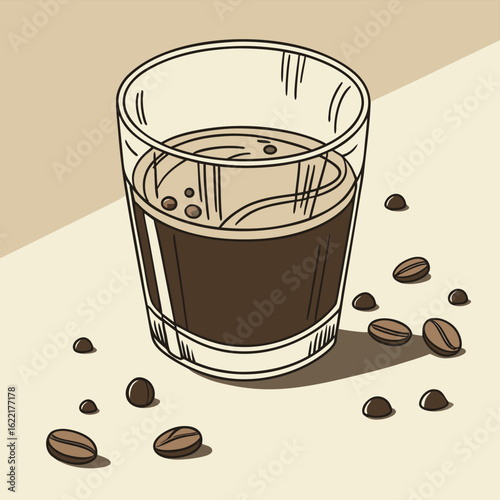 Espresso in a Glass: An illustration of espresso in glass showcasing the rich color and essence of a freshly brewed cup.