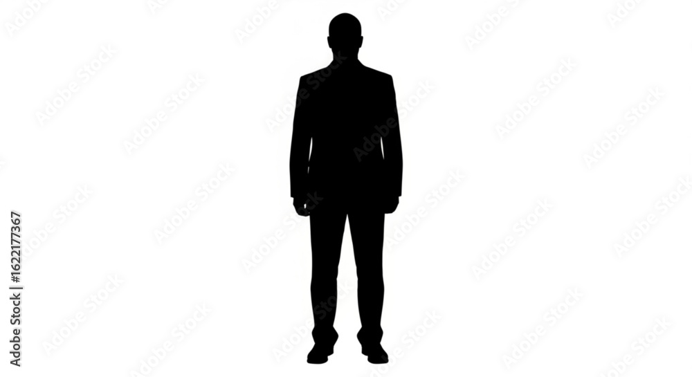 Obraz premium Silhouette of a man in a suit standing isolated on white background