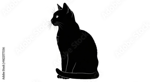 Silhouette of a black cat sitting isolated on white background
