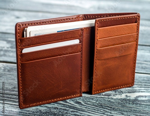 Isolated leather wallet with realistic shadows