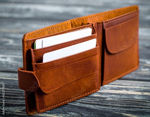 Isolated leather wallet with realistic shadows