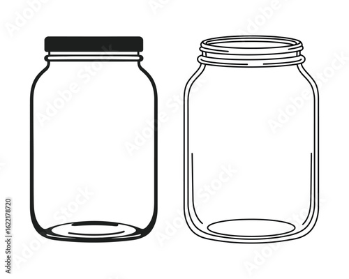 Two empty mason jars isolated on white background, perfect for canning, preserving, or storing food items in a rustic and charming way for your projects