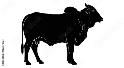 Silhouette of a standing brahman bull isolated on white background