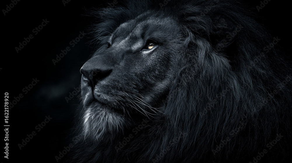 Fototapeta premium a black lion with a dark atmosphere