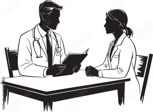 Doctor consulting with patient discussing medical records consultation healthcare