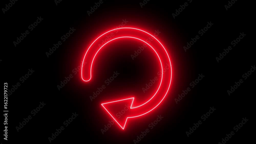 Refresh with reload icon animation glowing neon red color circle process loading restart update arrow symbol sign symbol on black background