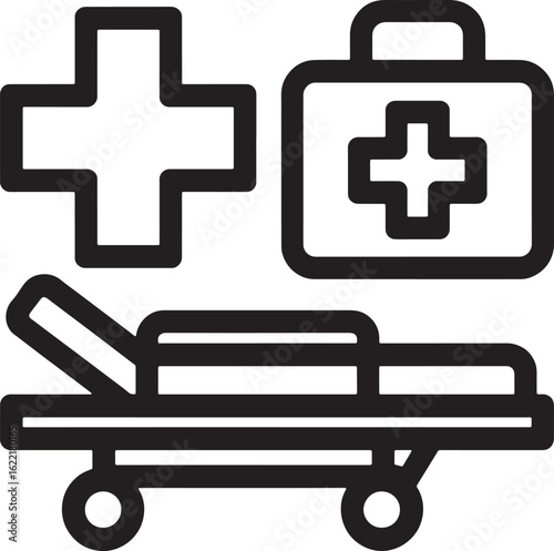 Medical cross first aid kit and stretcher icons health care