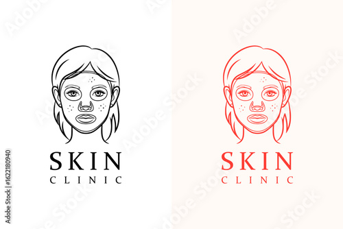 girl's face covered with a facial mask illustration, icon, vector logo for skin clinic, anti aging, acne, makeup, skin wellness, cosmetics brand, skin care, skin specialist, dermatologist, and more