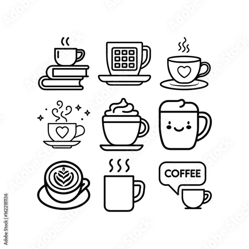 coffee and tea icons 6 nos set vector art illustration on white background 