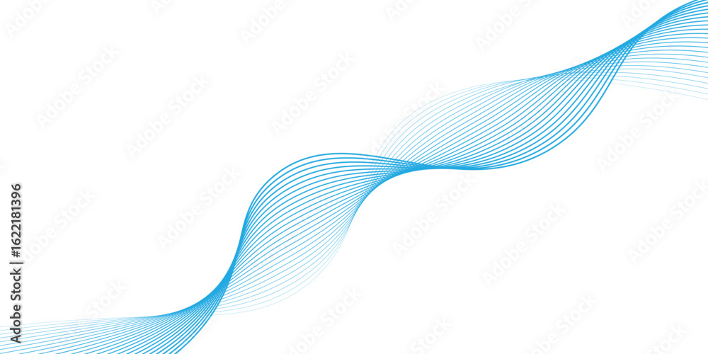 Fototapeta premium Abstract blue smooth wave on a white background. Dynamic sound wave. Design element. Vector illustration. lines waving