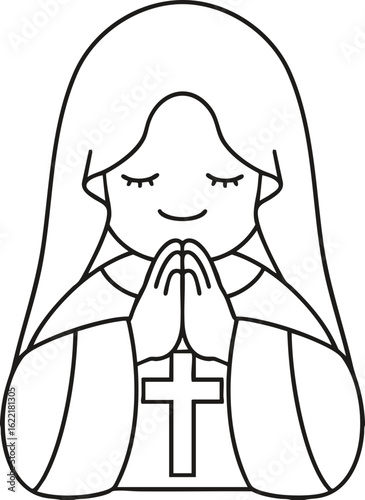praying nun outline, black and white clip art preview