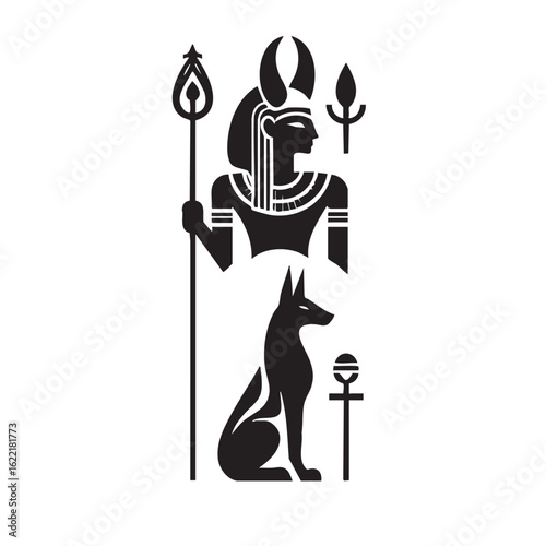 Minimalist Egyptian gods with animal heads Design black and white silhouette