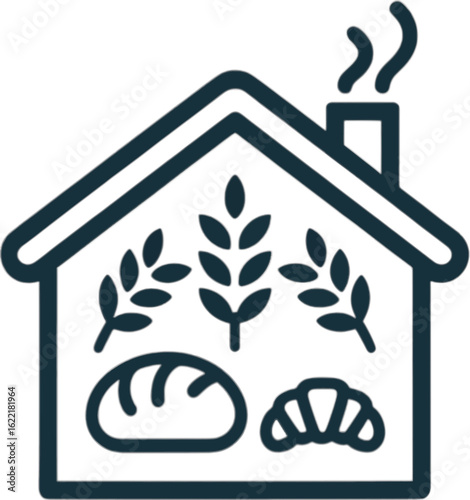 Baking House with Bread and Wheat