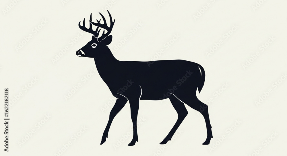 Obraz premium Deer silhouette isolated on white background, a majestic animal illustration