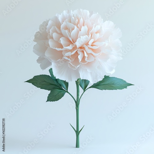 Pale Peach Peony Blossom Close up on Light Gray Background