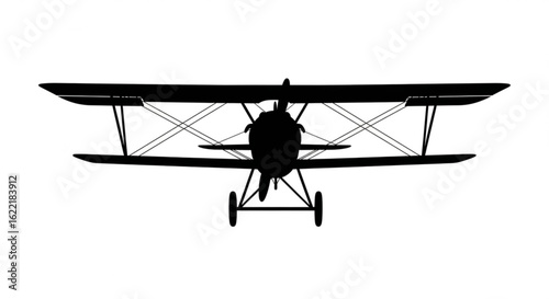 Silhouette of a vintage biplane isolated on white background