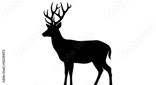 Silhouette of a deer with large antlers isolated on white background