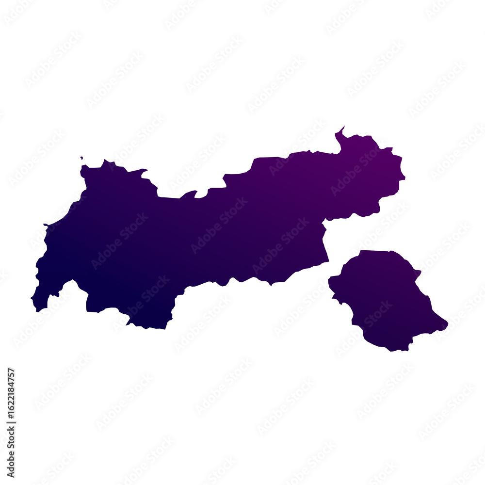 Naklejka premium Austrian state Tyrol map isolated on transparent background. Blue and purple gradient textured map isolated on transparent png