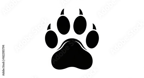 Black silhouette of a paw print isolated on white background
