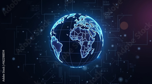 Futuristic Digital Globe with AI Connections
