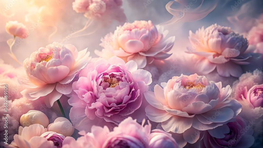 Obraz premium Soft Pink Peonies in Dreamy, Romantic Setting: High-Resolution Floral Stock Photo