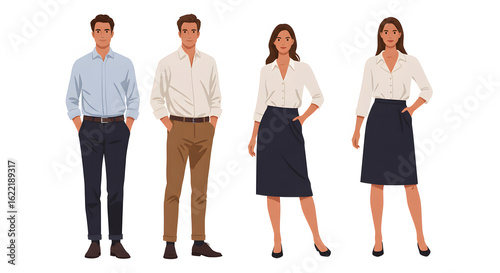 Flat-Style Business Character Vector Set — Diverse Professional Office Avatars for Corporate Animation, UI Design, and Explainer Videos in Clean Minimalist Style