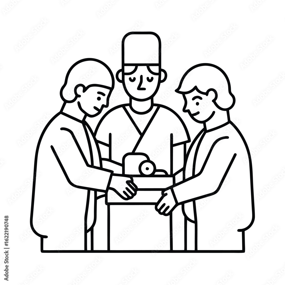 Fototapeta premium One line drawing of surgeon team monitoring vitals vector line art on white background.