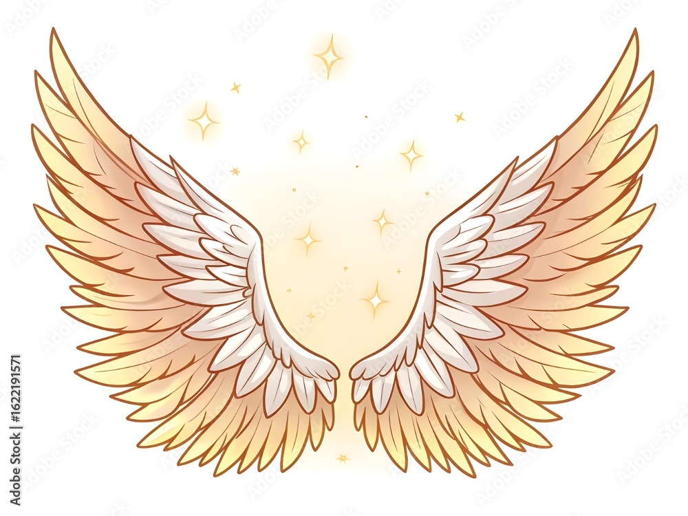 Obraz premium Beautiful angel wings with golden sparkles and soft light