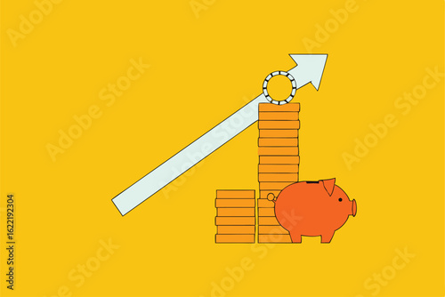 illustration of stacked coins and a piggy bank wit (7).eps