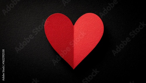 Red paper heart on black textured background