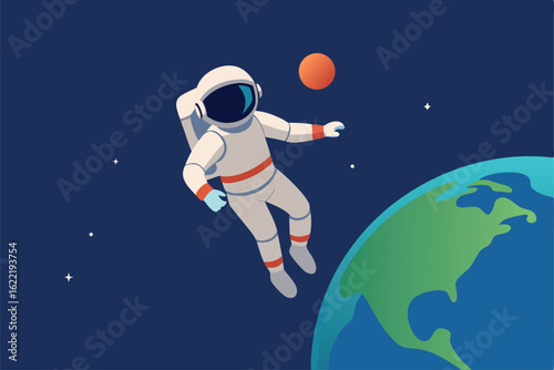 floating astronaut with earth in the far distance