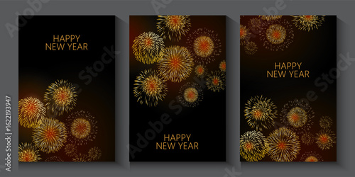 Firework poster or banner background for celebration. Night salute for New Year celebration. Festival, winers, fireworks banner with copy space for text, new year 2026 backdrop on dark color