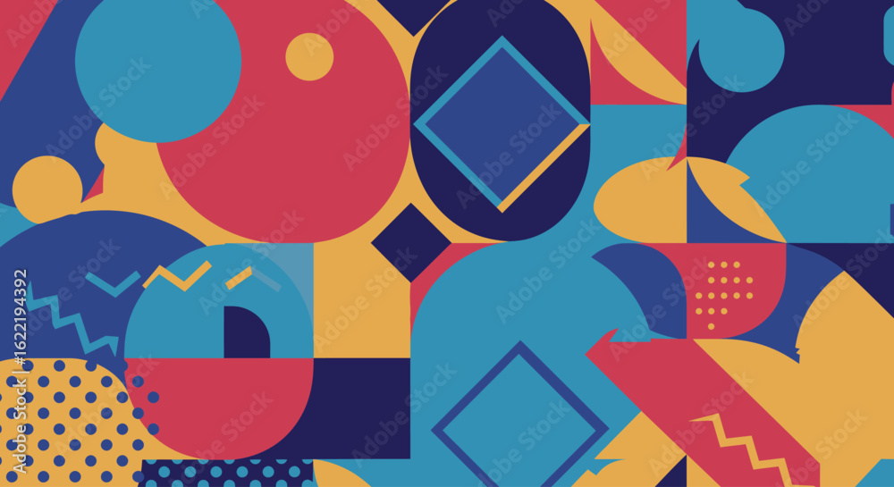Fototapeta premium Colorful retro seamless pattern vector with a set of bright smooth circular splashes and star illustrations