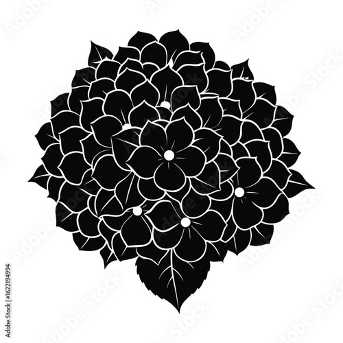 Delicate hydrangea silhouette cluster icon with small rounded petals in bloom