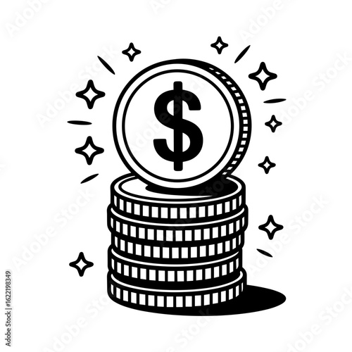 Stacked Coins Symbolizing Wealth in Graphic Illustration Style