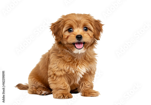 Happy Cavapoo Puppy Sitting Against White Background