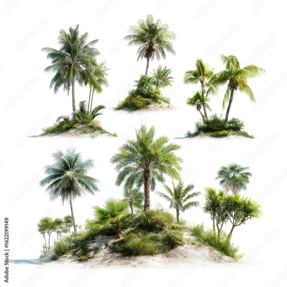 Obraz premium Tropical island scene with multiple palm trees