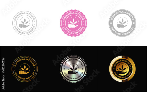 Sustainably Harvested logo. Icon, Stamp, Badge, Seal and Symbol vector