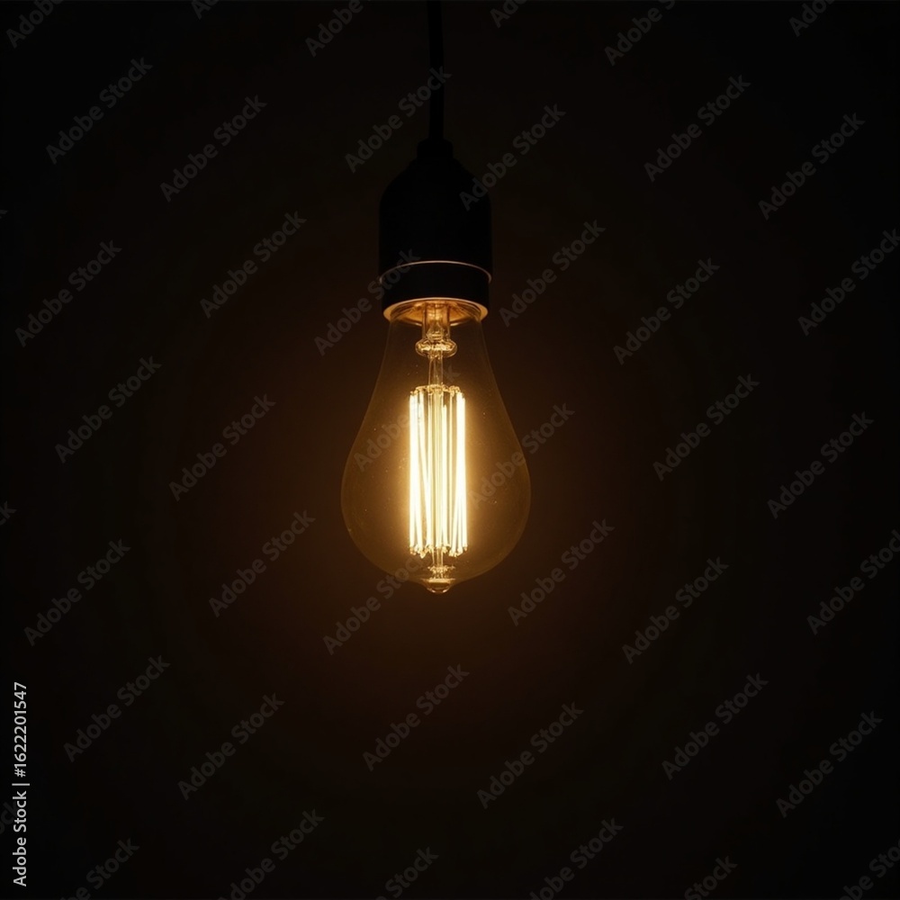 A close-up shot of a modern LED bulb with a warm, glowing filament, suspended against a dark background. The soft light radiates outward, creating a halo effect that highlights the bulb’s sleek design A close-up shot of a modern LED bulb with a warm, glowing filament, suspended against a dark background. The soft light radiates outward, creating a halo effect that highlights the bulb’s sleek design