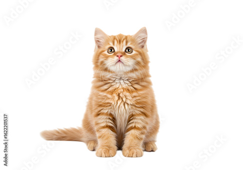 Ginger Kitten Portrait:  A Fluffy Red Cat Sitting on White Background