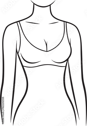Elegant minimalist line art of a female torso in a bra