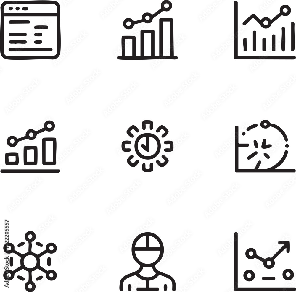 Business and finance vector icon set hand drawn style,outline icons analytics,graph,statistics,time management,network,engineer Business and finance vector icon set hand drawn style,outline icons analytics,graph,statistics,time management,network,engineer