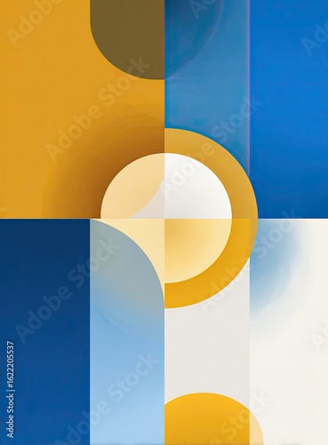 Abstract geometric composition featuring a vibrant interplay of shapes and colors. 