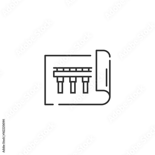 橋梁設計図のベクターアイコン (線画、モノクロ)